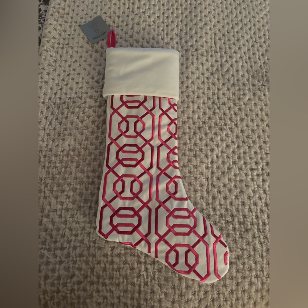 Southern Living At Home Pink and White Holiday Stocking